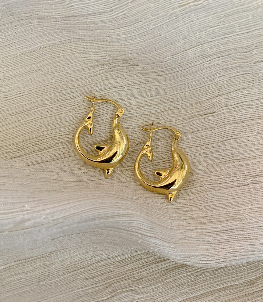 Gold dolphin sales hoop earrings