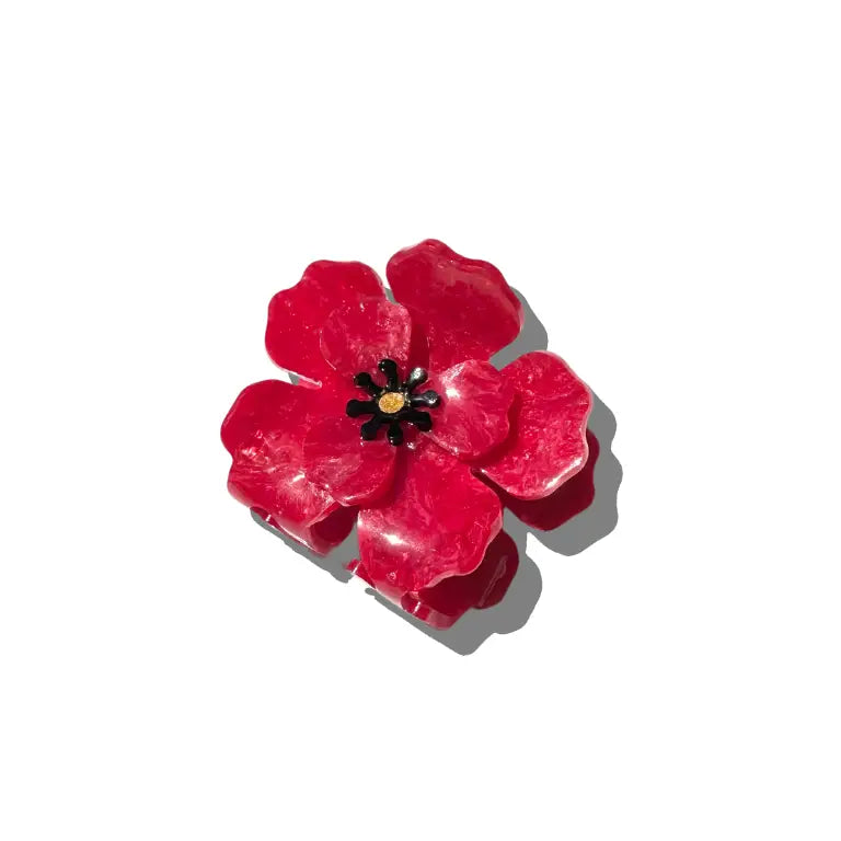 Origami Red Poppy Flower Claw Hair Clip