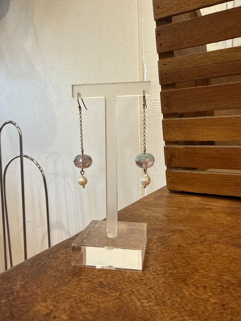 Blue Swirl Pearl Drop Earrings
