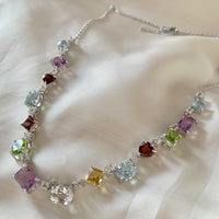 Multi-Color Gemstone Sterling Silver Necklace