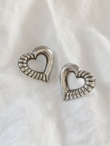 Ridged Cutout Heart Sterling Silver Earrings