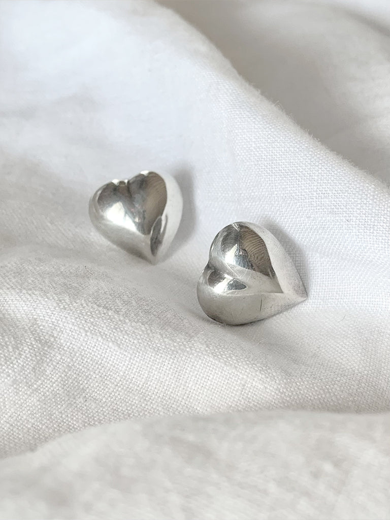 Puffy Heart Stud Sterling Silver Earrings