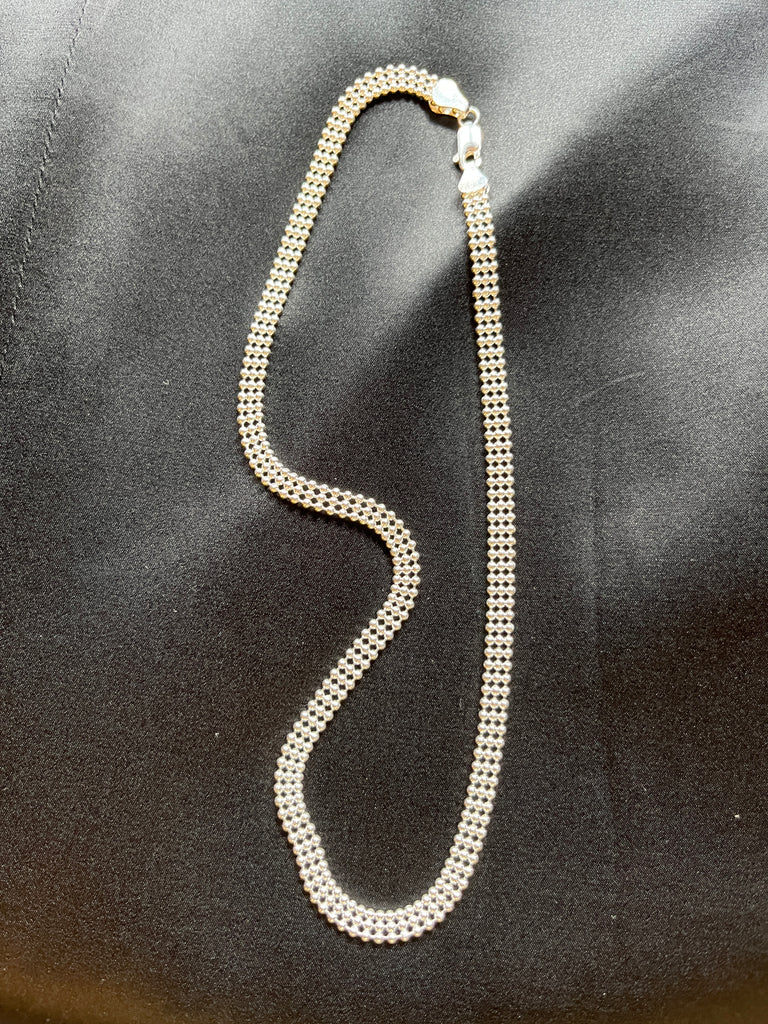 Sterling Silver Three Bead Dot Chain Choker Necklace