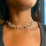 Square Circle Cutout Link Choker Sterling Silver Necklace