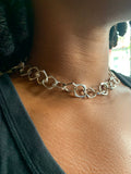 Square Circle Cutout Link Choker Sterling Silver Necklace