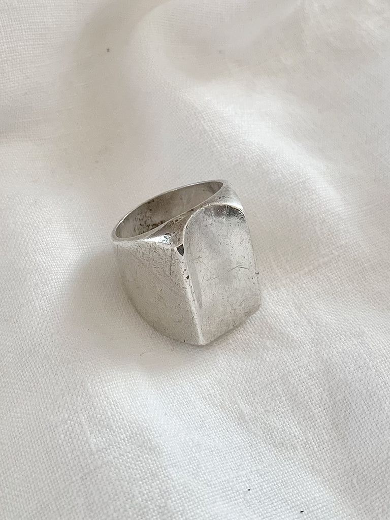 Heavy Concave Rectangular Modern Sterling Silver Ring