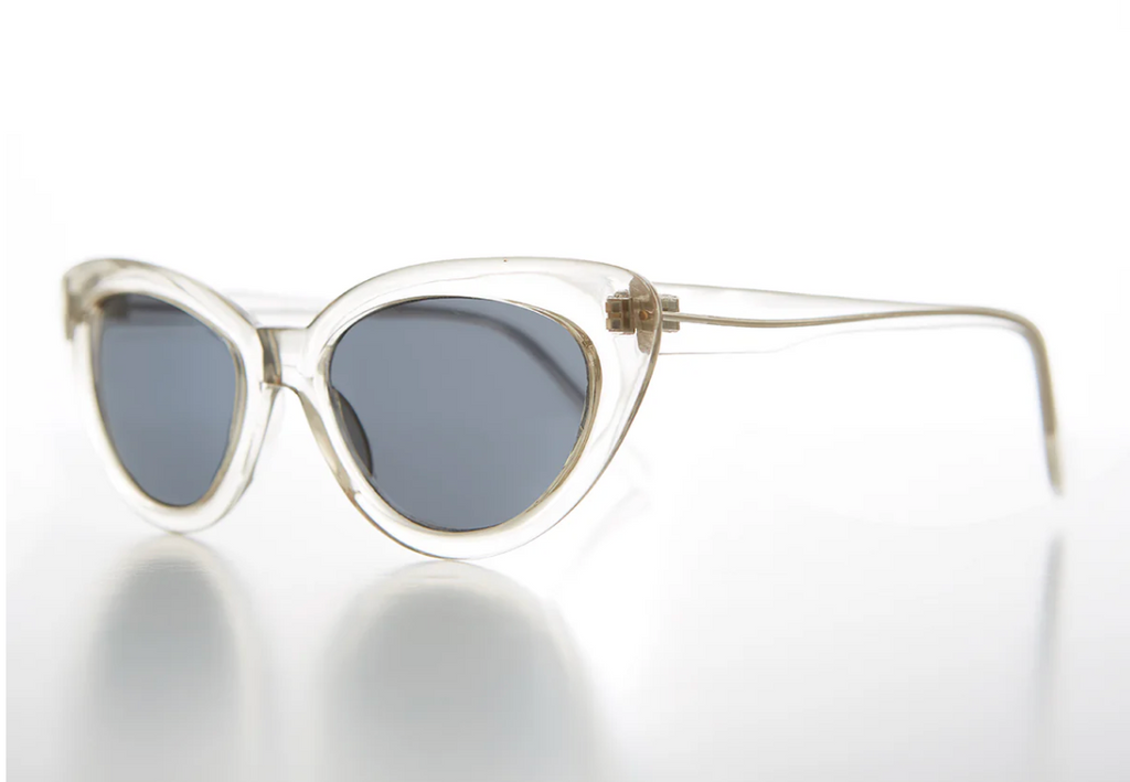 Clear Frame Cat Eye Vintage Sunglasses - Greta - Frost/Grey Lens