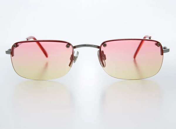 Rimless 90s Rectangle Sunglass with Two Color Lens - Rumi - Pink / Yellow