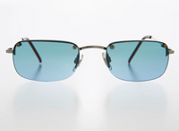 Rimless 90s Rectangle Sunglass with Two Color Lens - Rumi - Green/Blue