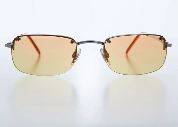 Rimless 90s Rectangle Sunglass with Two Color Lens - Rumi - Orange/Yellow