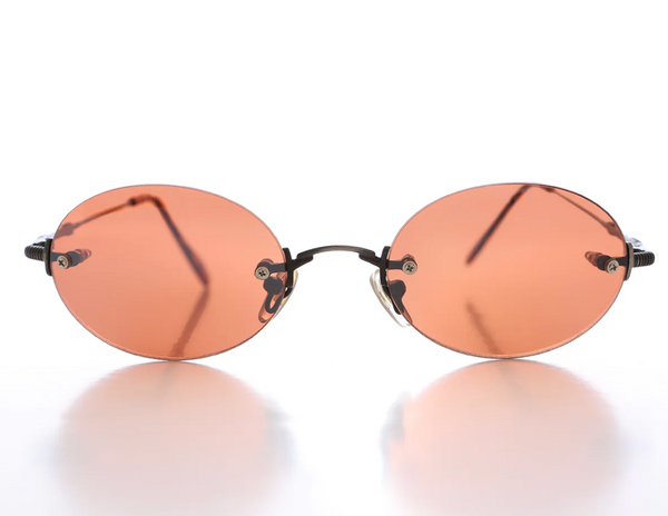 90s Rimless Oval Copper Lens Sunglass - Romaine - Gunmetal