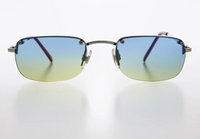 Rimless 90s Rectangle Sunglass with Two Color Lens - Rumi - Blue/Yellow