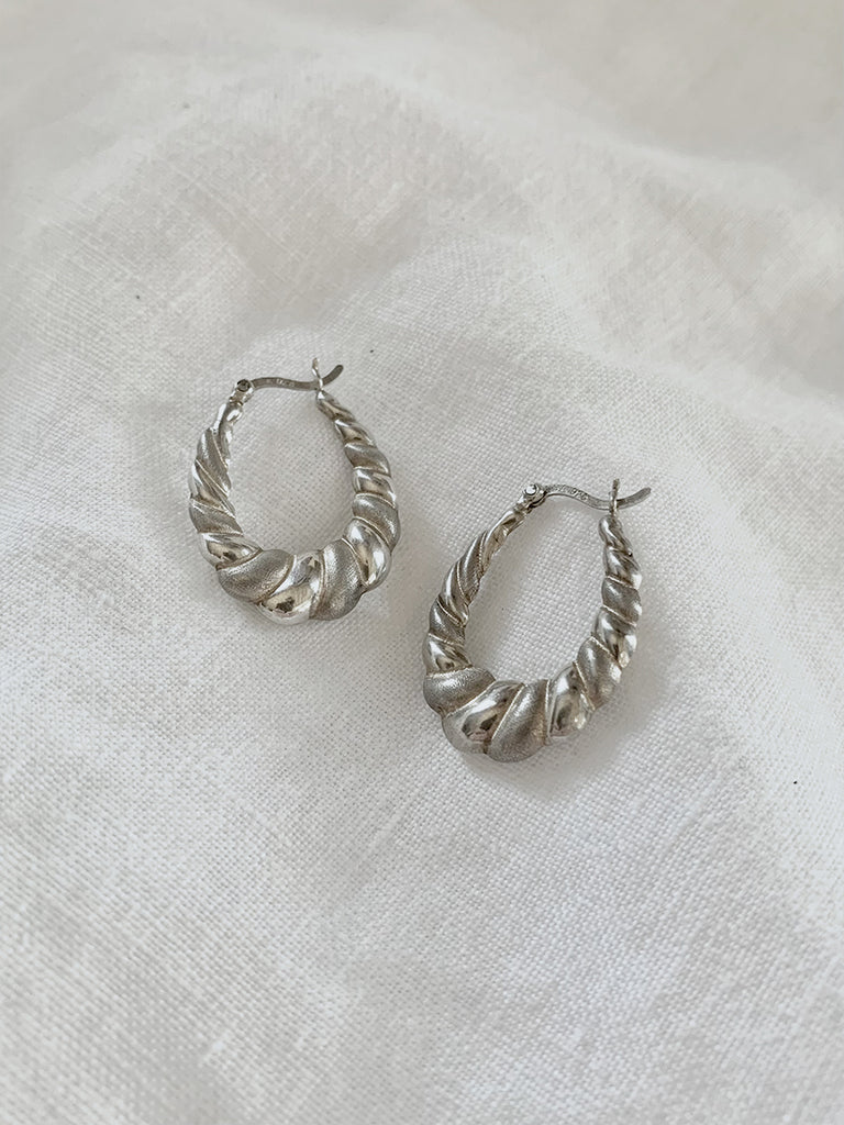 Ridged Creole Hoop Sterling Silver Earrings