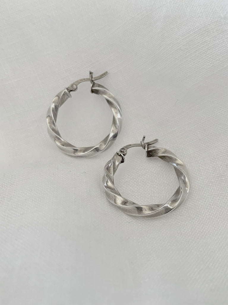 Mini Twist Round Hoop Sterling Silver Earrings