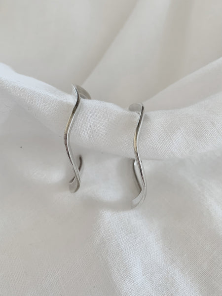 Large Flat Wavy Hoop Sterling Silver Earrings