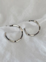 Large Flat Wavy Hoop Sterling Silver Earrings