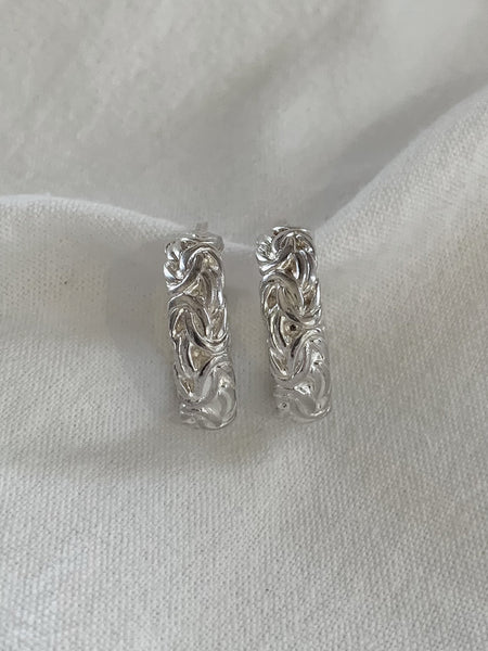 Ornate Medium Hoop Sterling Silver Earrings