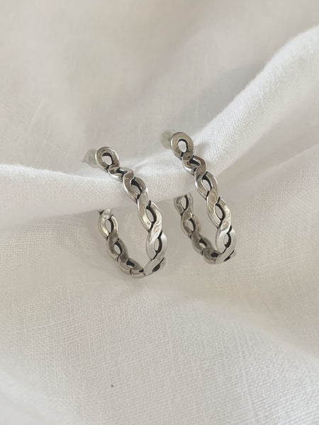 Medium Flat Braided Hoop Sterling Silver Earrings