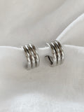 Small Triple Ridged Open Hoop Sterling Silver Earrings