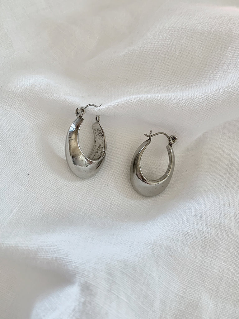 Domed Creole Hoop Sterling Silver Earrings