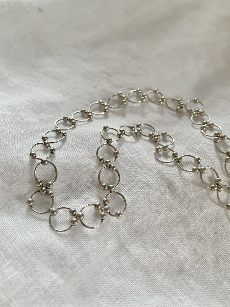 Circle Moving Balls Linked Chain Sterling Silver Necklace