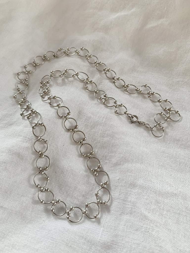 Circle Moving Balls Linked Chain Sterling Silver Necklace