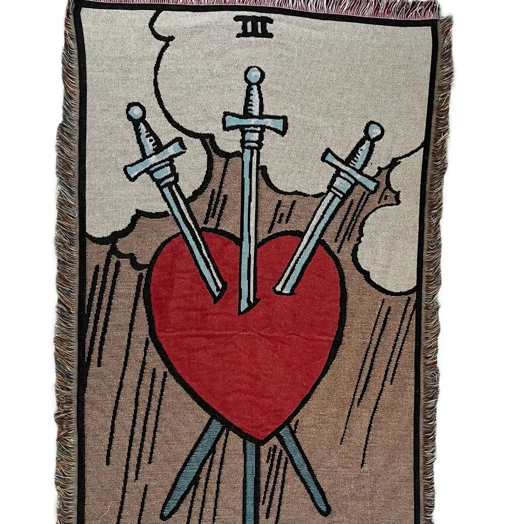 Three of Swords Throw Blanket or Wall Hanging, 5x3 Foot