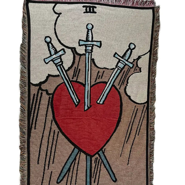 Three of Swords Throw Blanket or Wall Hanging, 5x3 Foot