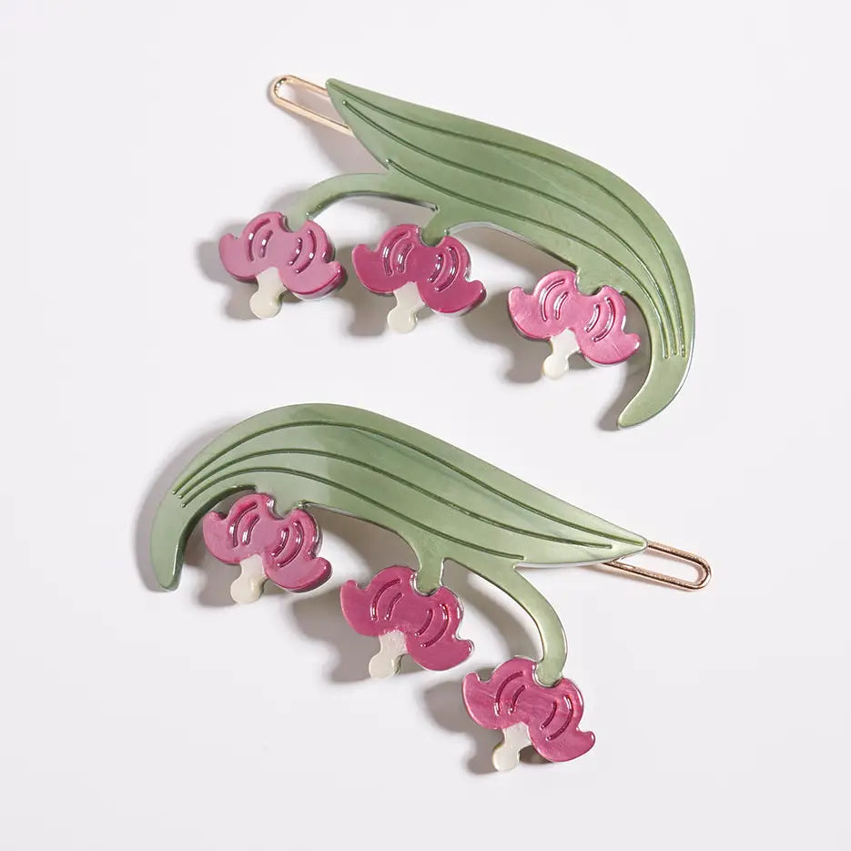 Bleeding Heart Barrette Set - Acetate Red Flower Hair Clips