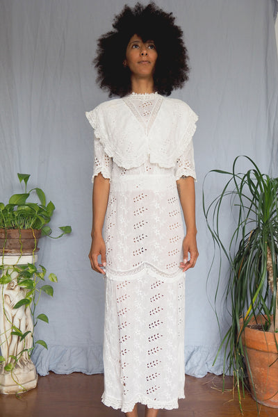Victorian Short Sleeve Eyelet Lace Gown