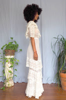 Victorian Short Sleeve Lace Long Sheer Gown w/ Ruffle Skirt