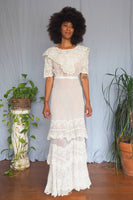 Victorian Short Sleeve Lace Long Sheer Gown w/ Ruffle Skirt