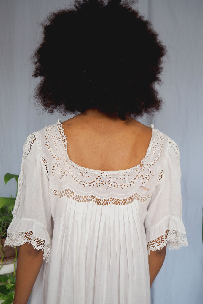 Victorian Hand Stitched Lace Cotton Long Nightgown