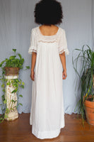 Victorian Hand Stitched Lace Cotton Long Nightgown