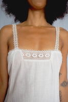 Victorian Eyelet Lace Cotton Midi Nightgown w/ Chain Knit Straps