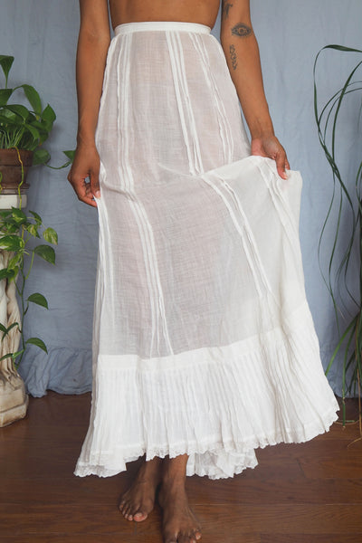 Victorian Pleated Sheer Slip Skirt w/ Lace Trim