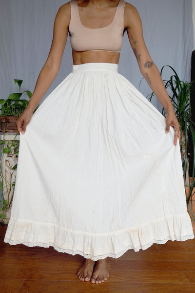 Victorian Cotton Pleated Slip Skirt w/ Ruffle Trim