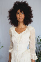 Victorian White Cotton Romantic 3/4 Sleeve Wedding Dress