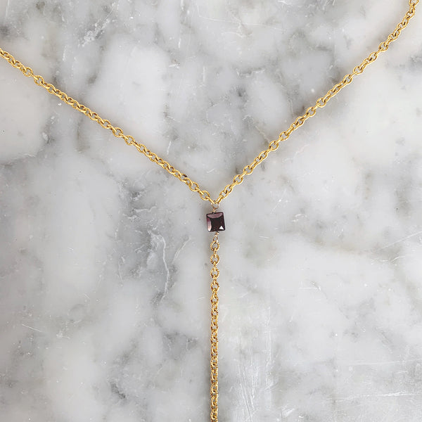 Garnet Drop Chain Necklace