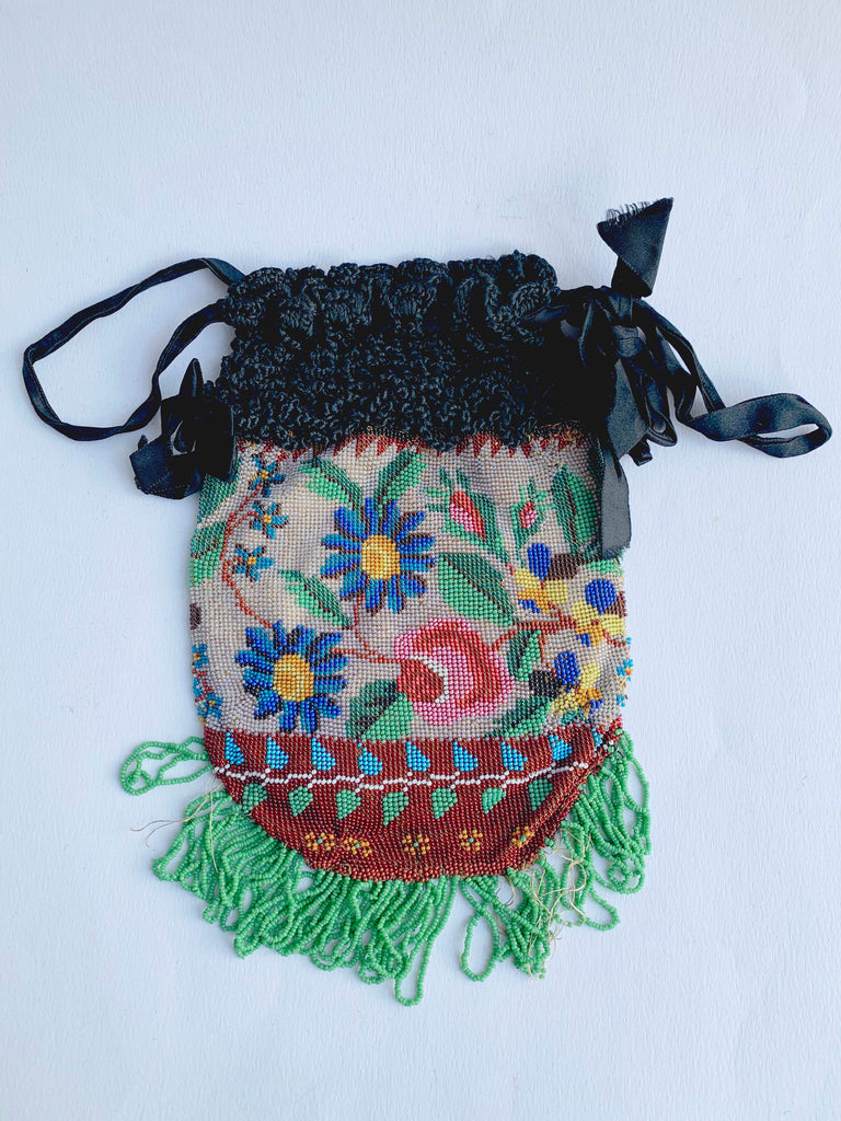 Victorian Flower Beaded Hand Bag