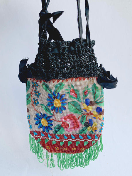 Victorian Flower Beaded Hand Bag
